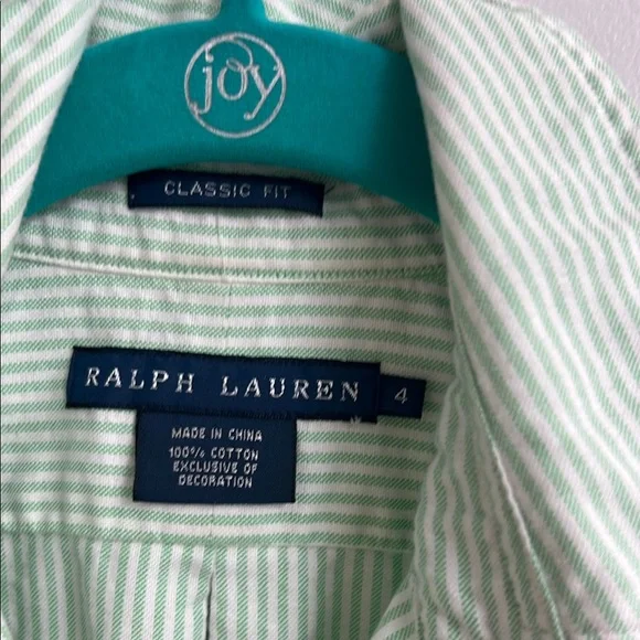 Ralph Lauren Women's Green Striped Button Down Shirt - Picture 4 of 4